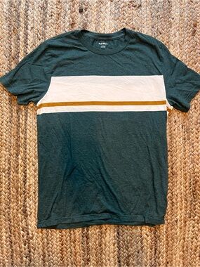 Men’s Teal Crew Neck Tee with White Chest Panel and Gold Stripe